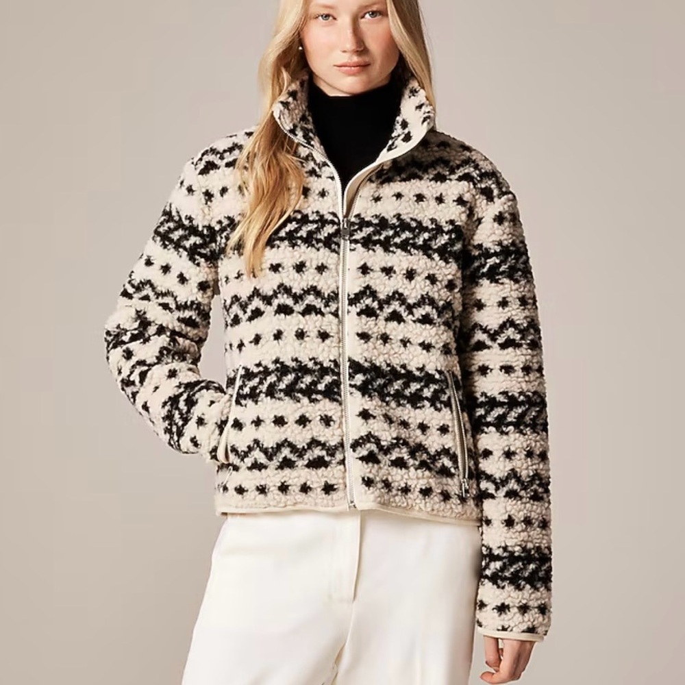 J. Crew Black and Cream Teddy Jacket